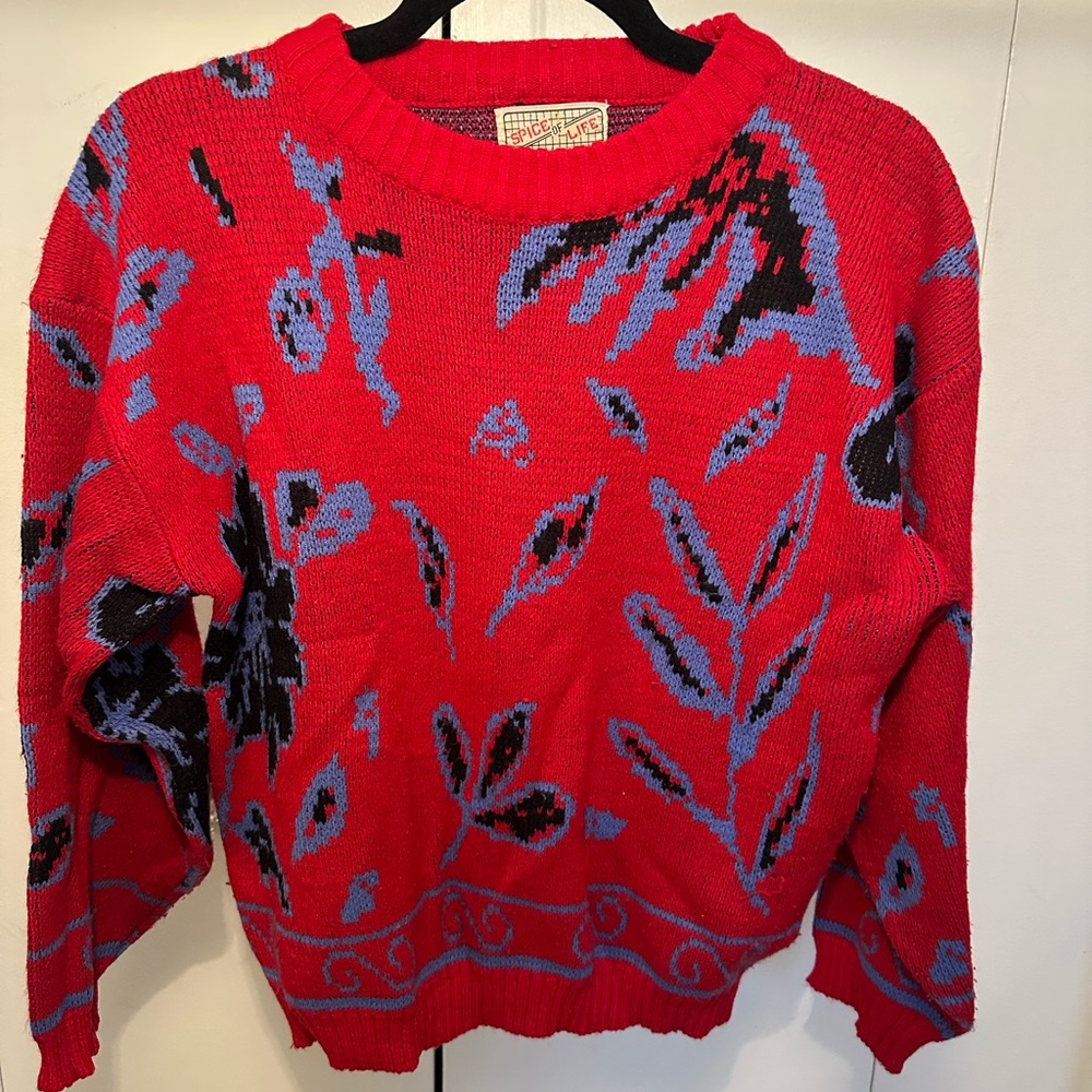 Vintage Red and Blue Floral Sweater Size M